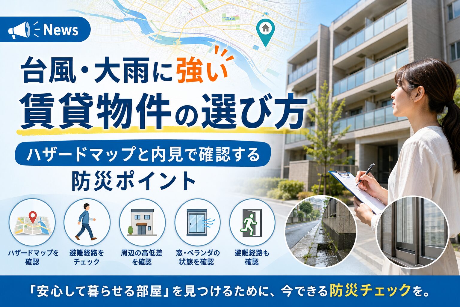 【News】台風・大雨に強い賃貸物件の選び方｜ハザードマップと内見で確認する防災ポイント
