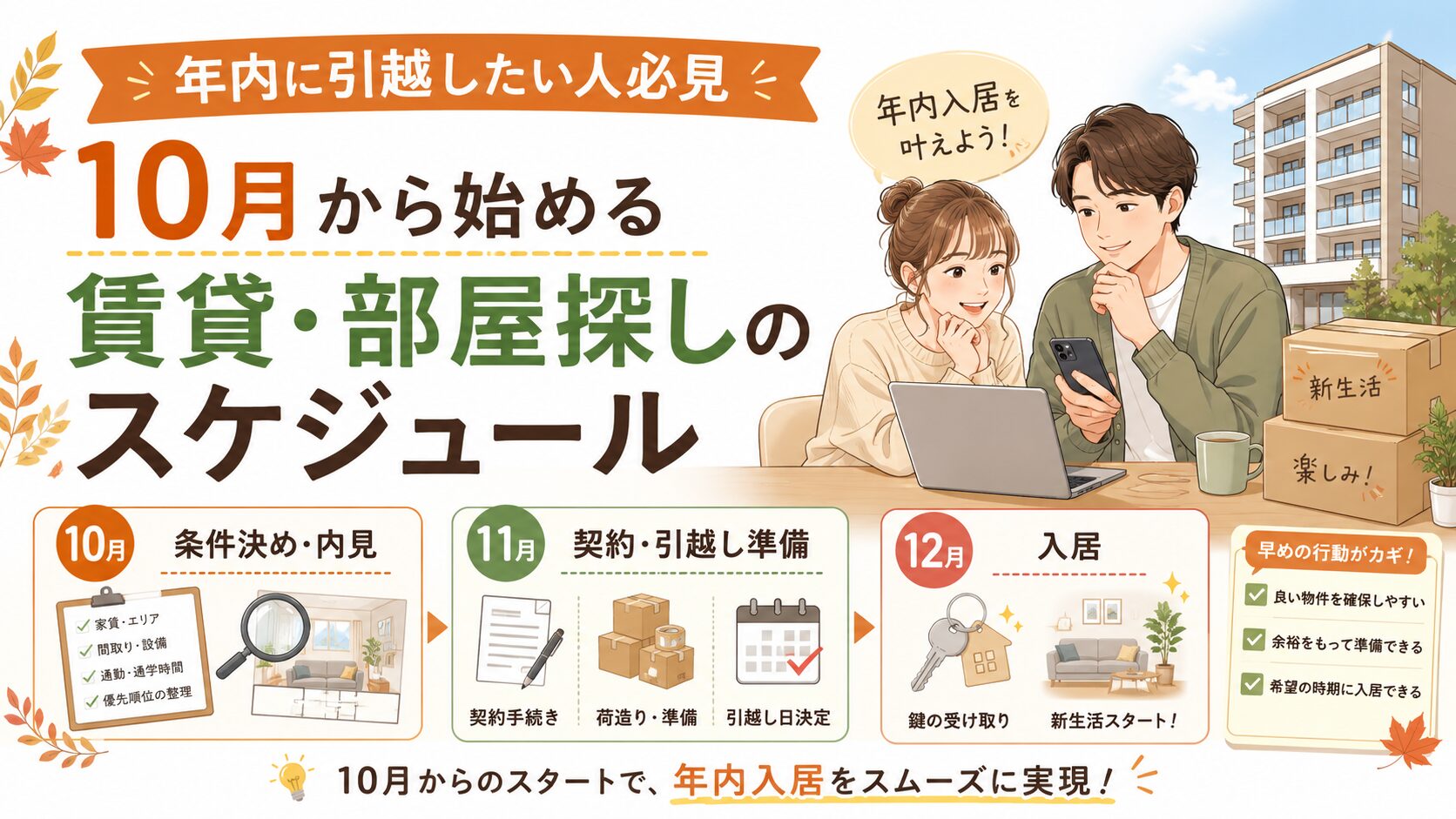 【News】年内に引越したい人必見｜10月から始める賃貸・部屋探しのスケジュール